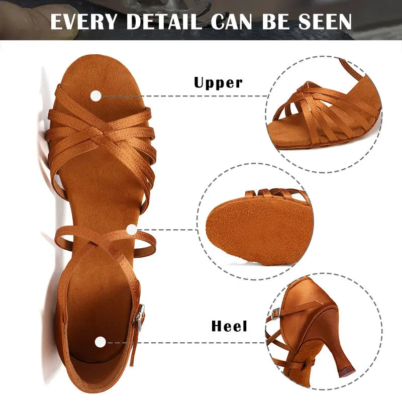Chaussures de danse latine pour femmes SWDZM, talons hauts, tango, soirée dansante, sandales de salsa en satin pour filles, chaussures de bal de salon