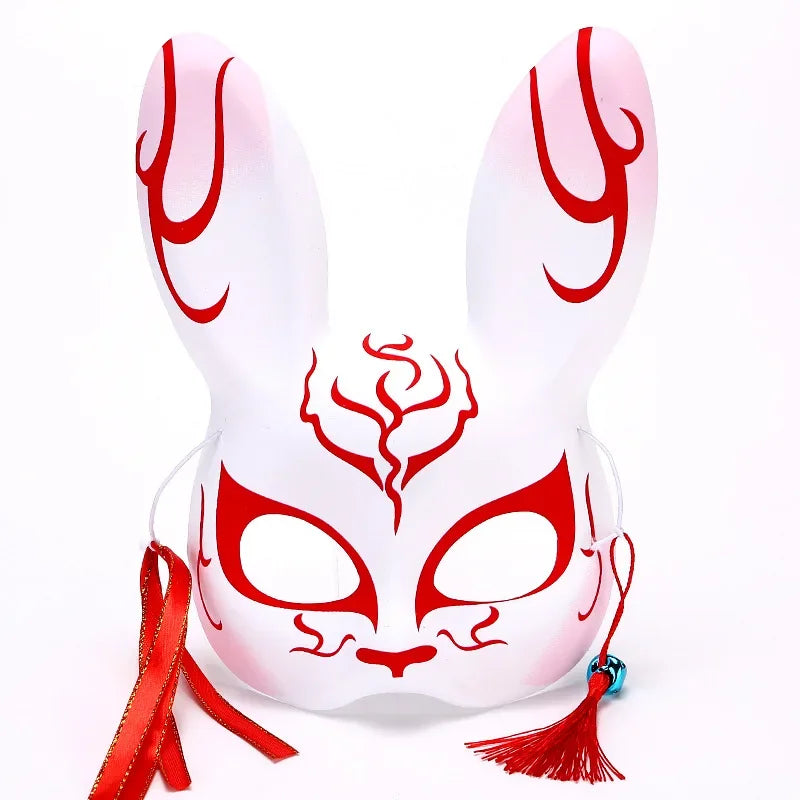 Máscara de conejo de estilo japonés, máscaras de media cara, zorros, conejo, accesorios de cosplay, máscaras de fiesta de disfraces de Halloween, máscara de anime para mujeres y hombres
