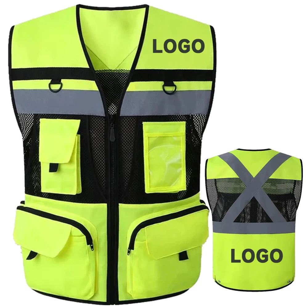 Workwear Safety Vest High Visibility Construction Building Work Waistcoats with Multi Functional Pockets Hi Vis Vests