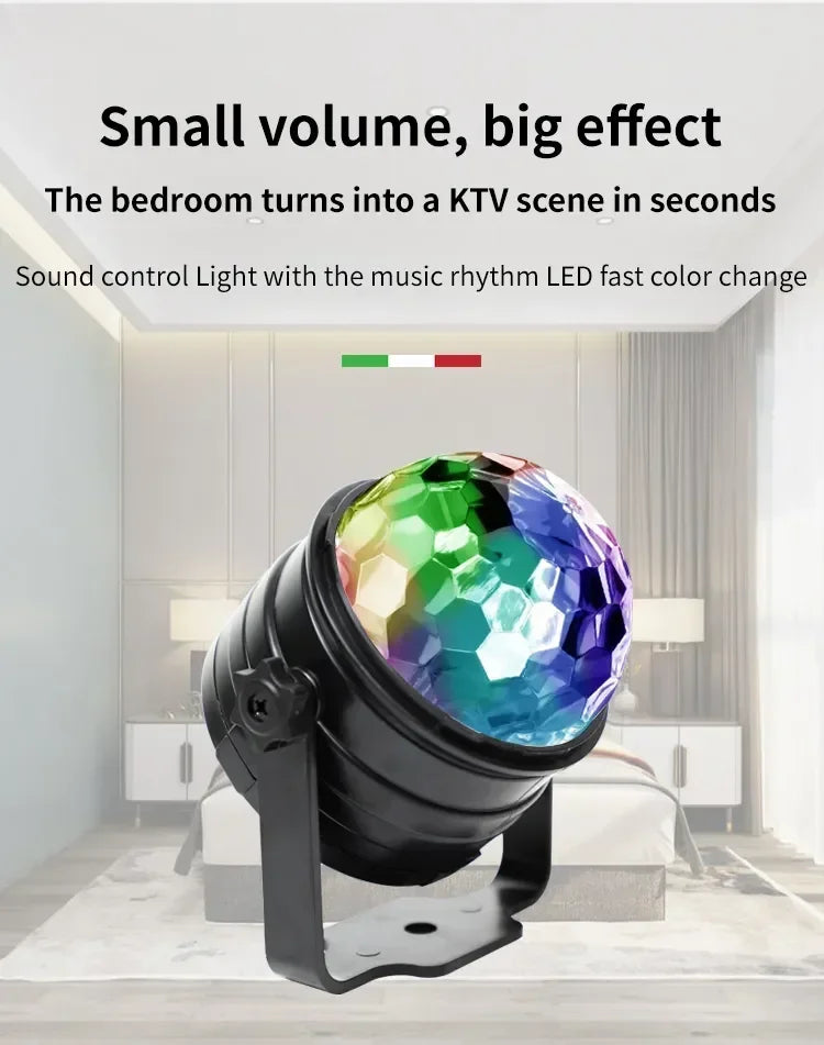 Luz LED de escenario para discoteca, bola giratoria, estroboscópica, control de sonido remoto, mágica, para coche, RGB, regalo de Navidad, fiesta, club, lámpara de espectáculo láser