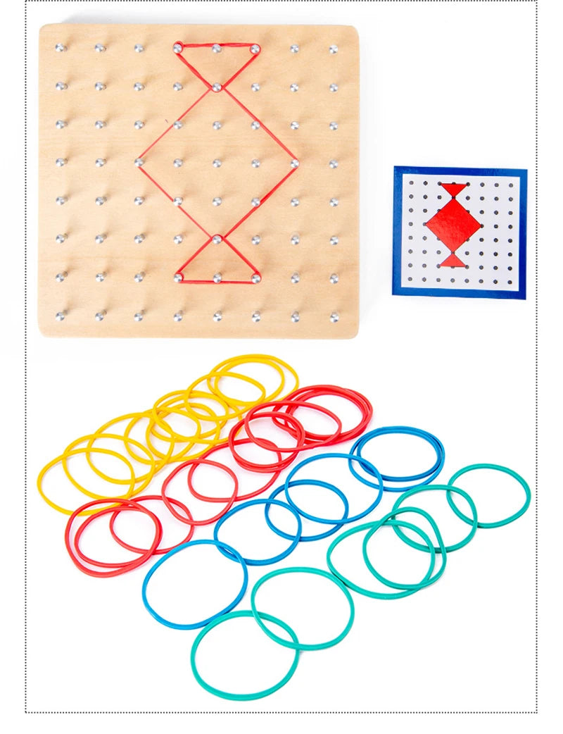 Juego de juguetes de madera Montessori de matemáticas para niños, figuras geométricas, banda elástica, tabla de clavos, juguete educativo creativo, regalo de Navidad ideal