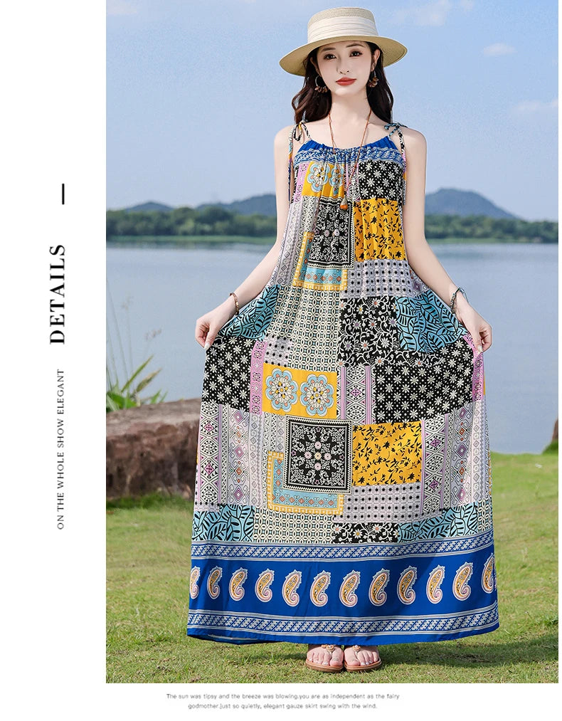 New Fashion Hot Summer Dresses For Women Casual Flower Print Floral Sleeveless Dress Vintage Dress Loose Women Clothing