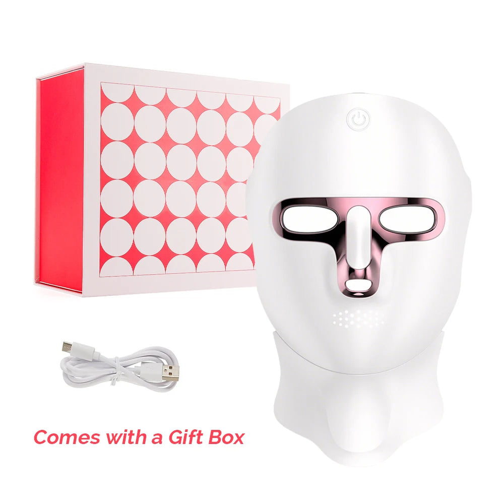 Mascarilla facial LED de 7 colores para rejuvenecimiento facial y de cuello con fotones, blanqueamiento, estiramiento, recargable, para el cuidado de la piel y el cuello, tratamiento de belleza