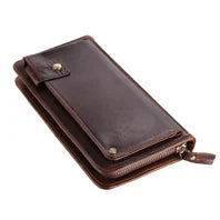 Cartera de lujo hecha a mano de cuero genuino Crazy Horse para hombre, cartera pequeña de cuero para hombre, monedero corto con clip para billetes, bolsa para dinero, café negro