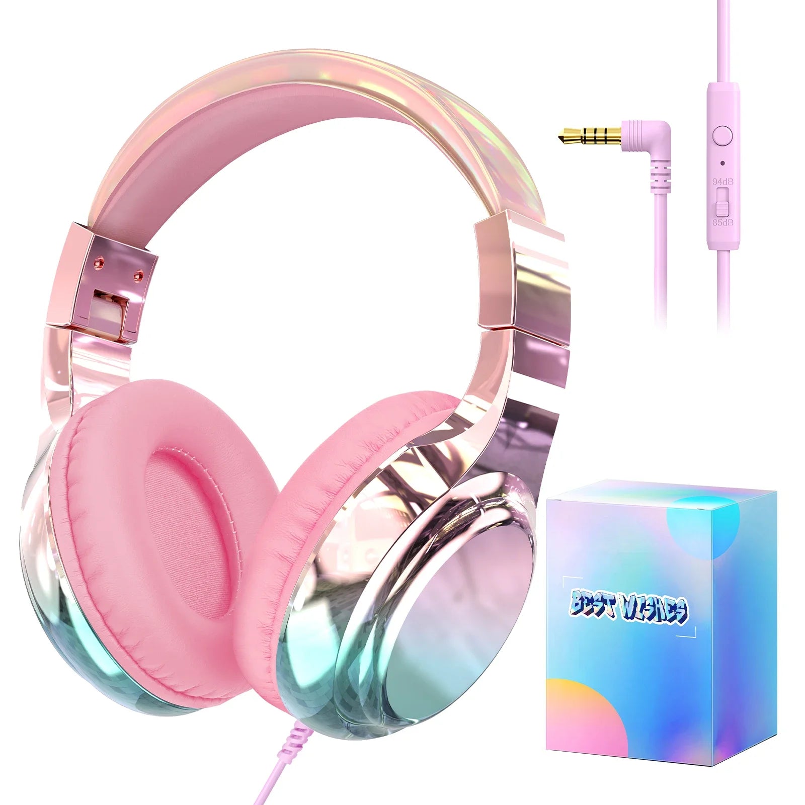 Casque filaire pour enfants pour l'école 85/94 dB Volume limité Casque supra-auriculaire pour enfants filles Casque de jeu pliable avec micro