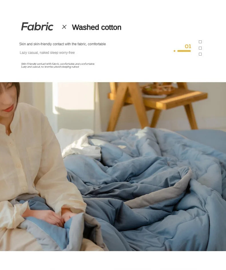 Nouvelle couette d'été matelassée en coton polyester japonais douce pour la peau, lavable, légère, style luxueux, couleur unie, légère
