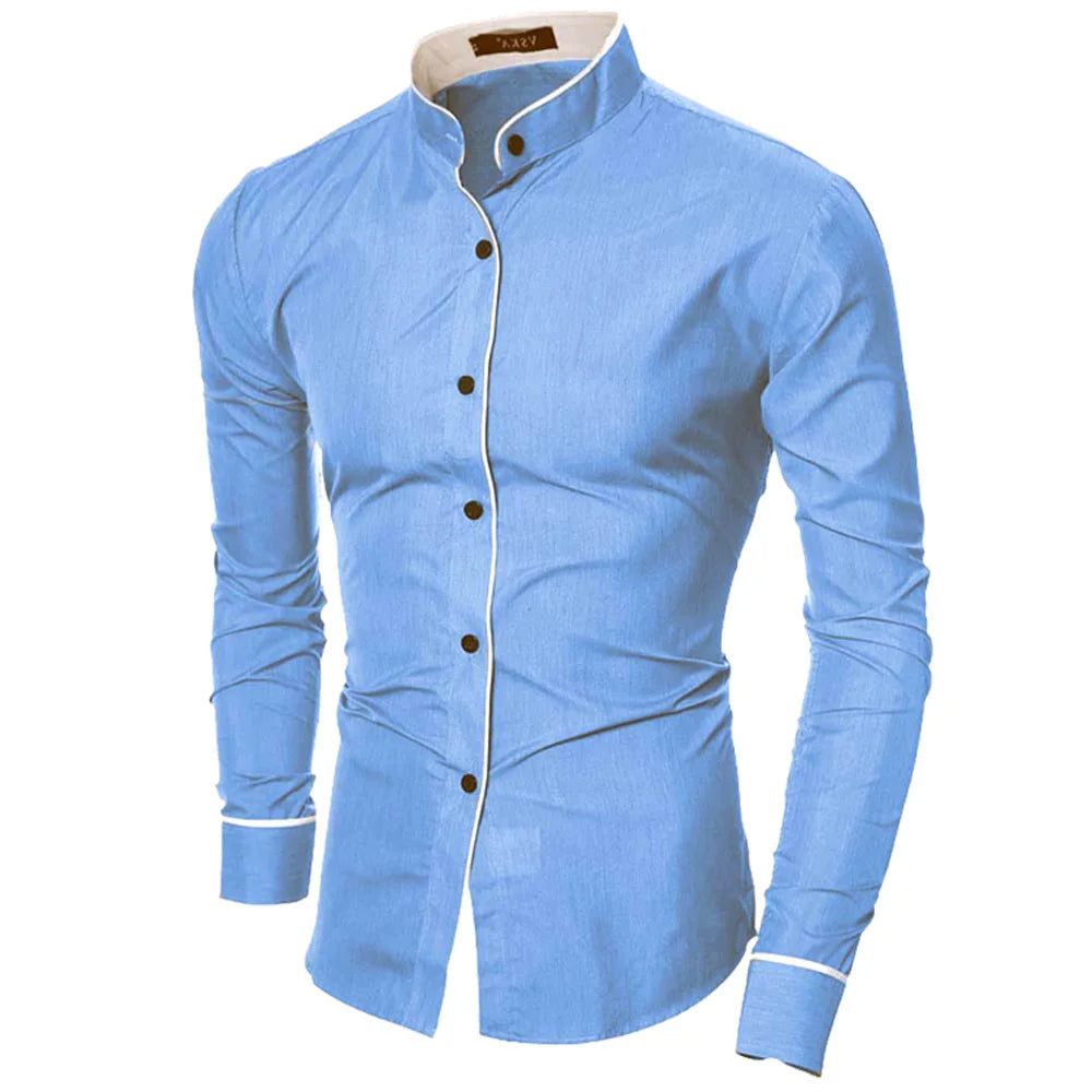 Camisa Formal Casual de Lujo para Hombre Manga Larga Ajustada para Negocios
