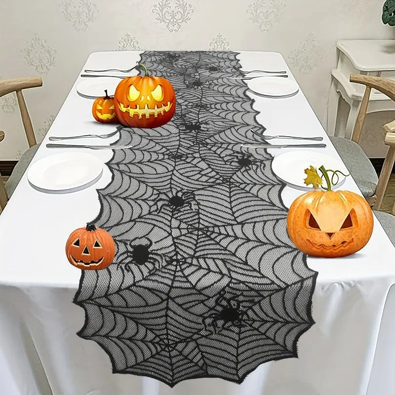 American Halloween Black Spider Web Lace Table Flag Party Gift Home Dining Table Decoration Ghost Festival