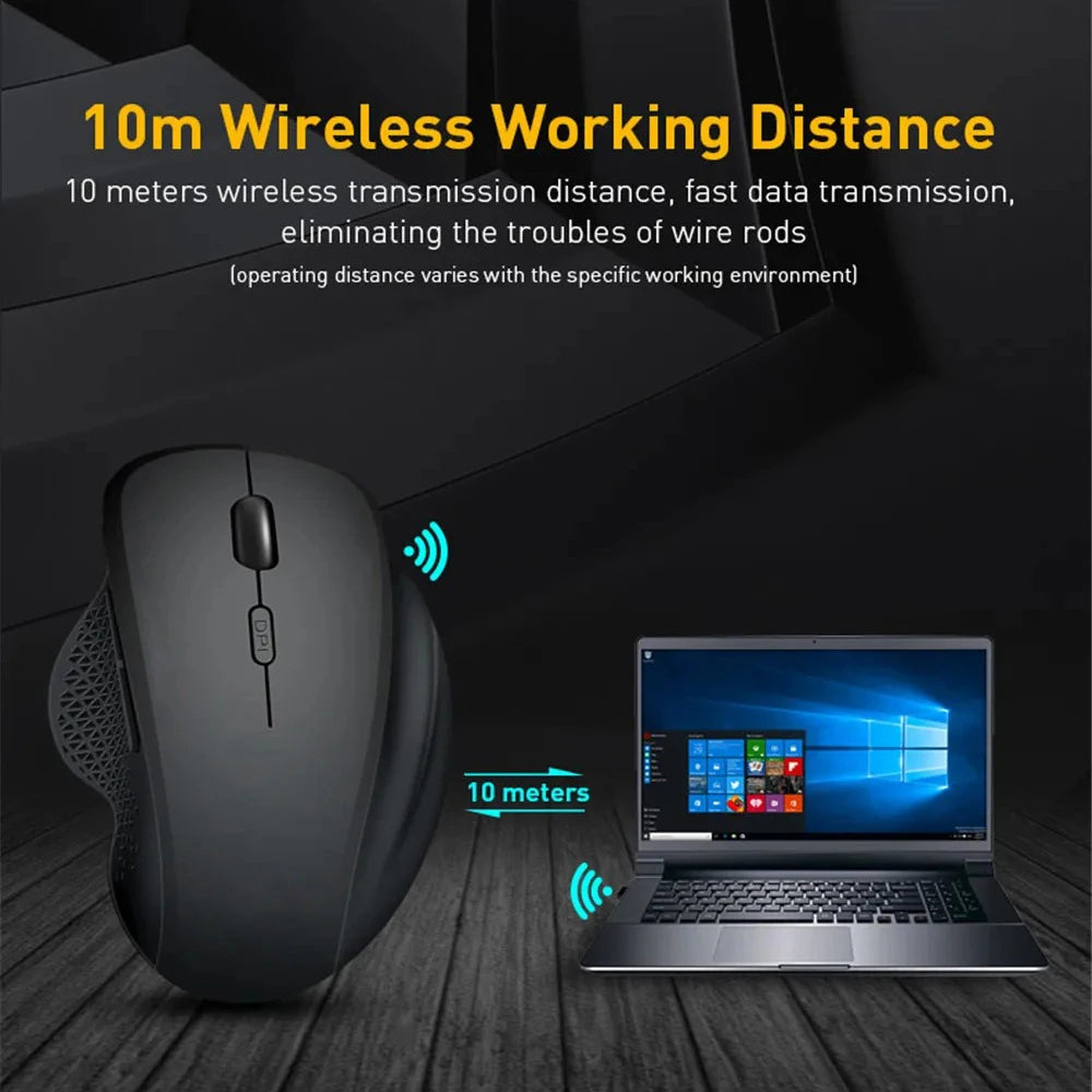 Ratón inalámbrico ergonómico para ordenador, ratón óptico para PC con receptor USB, 6 botones, ratones inalámbricos de 2,4 GHz, 1600 DPI para portátil