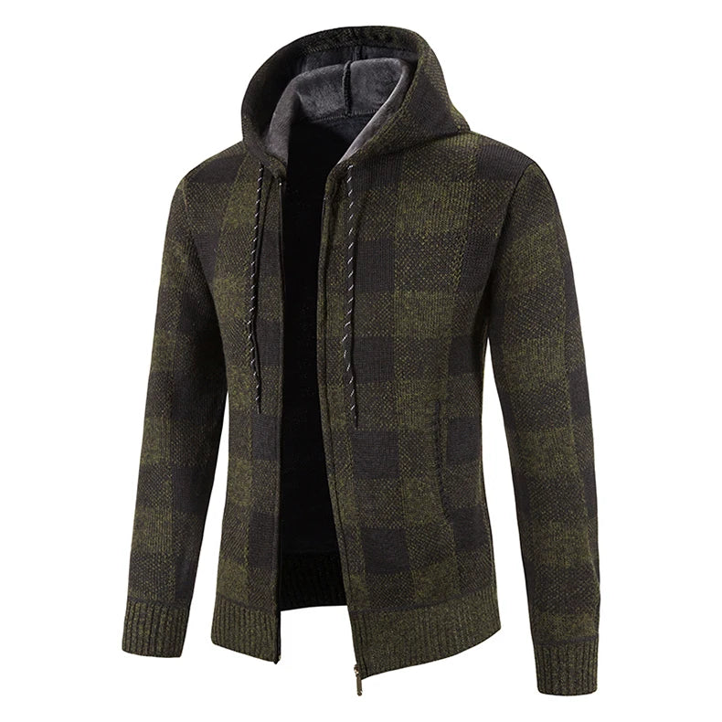 Chaqueta a cuadros nueva para hombre, suéter con capucha, forro polar de otoño e invierno, ropa informal gruesa y cálida, cortavientos para el frío