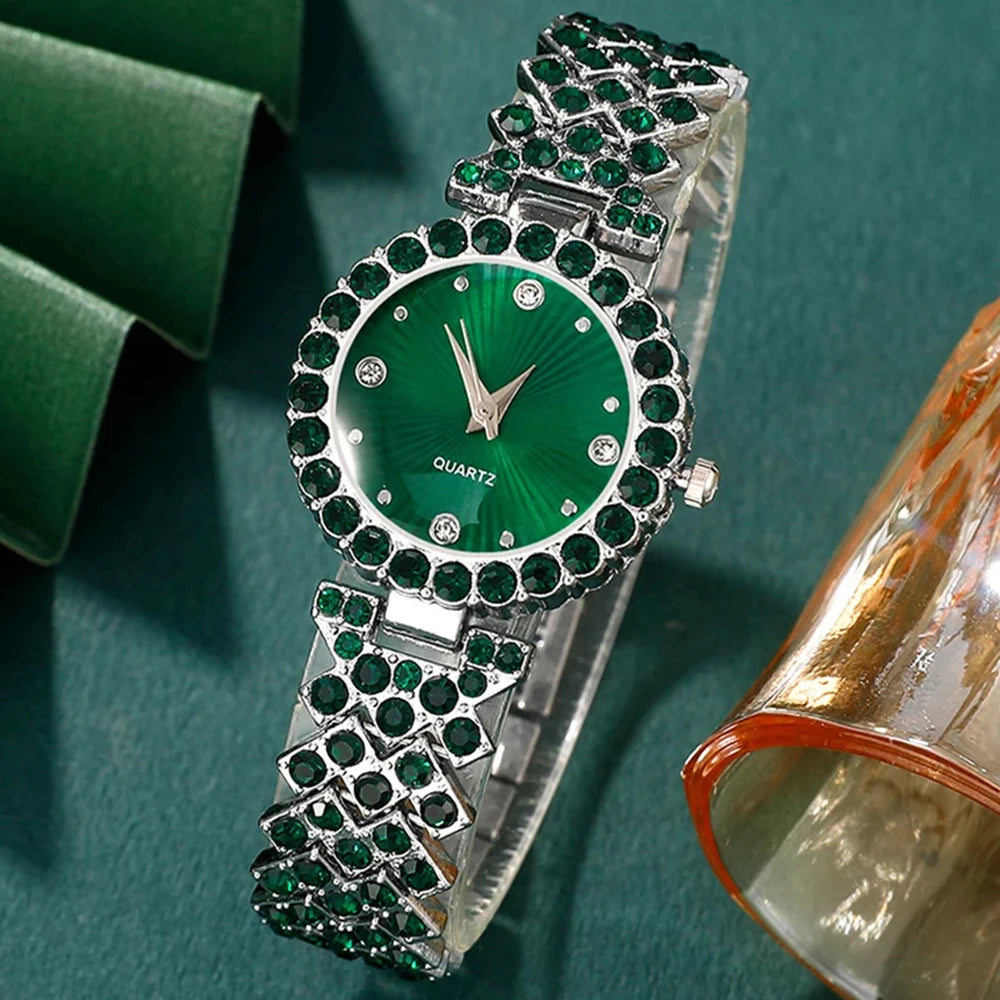 Montre et bijoux pour femme avec strass en forme de cœur – Élégant, intemporel et luxueux