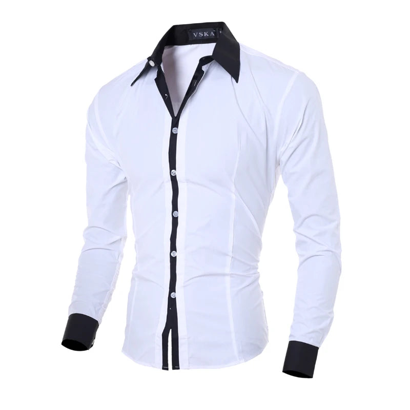 Men Long Sleeve Shirt Spring Striped Shirts Slim Fit Male Casual Social Patchwork Shirt Turn-down Collar Camisa Masculina