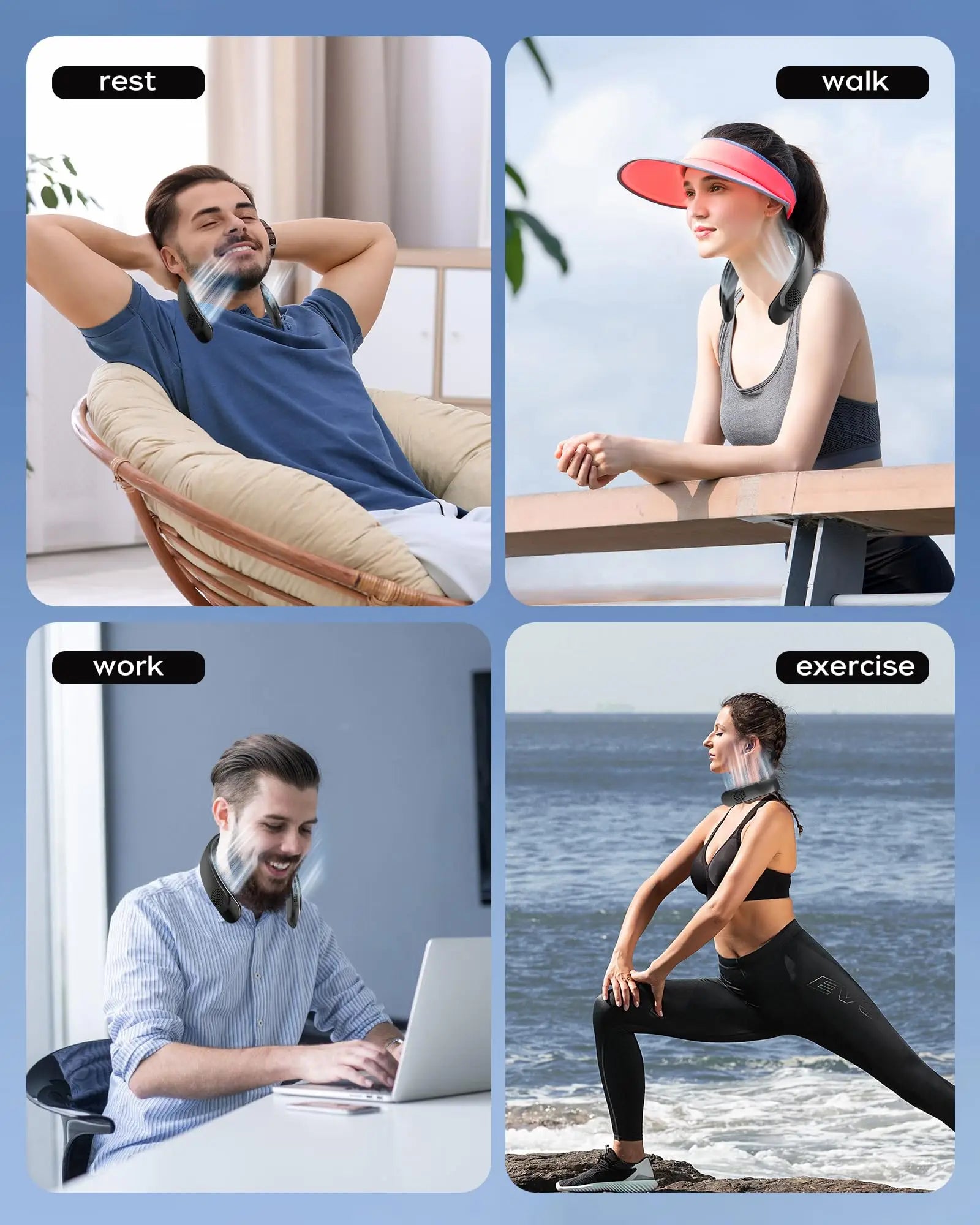 Portable Neck Fan, 4 Turbo Neck Fan, 4000 mAh Battery Operated, USB Rechargeable Personal Fan, 3 Speeds, 360° Cooling Airflow