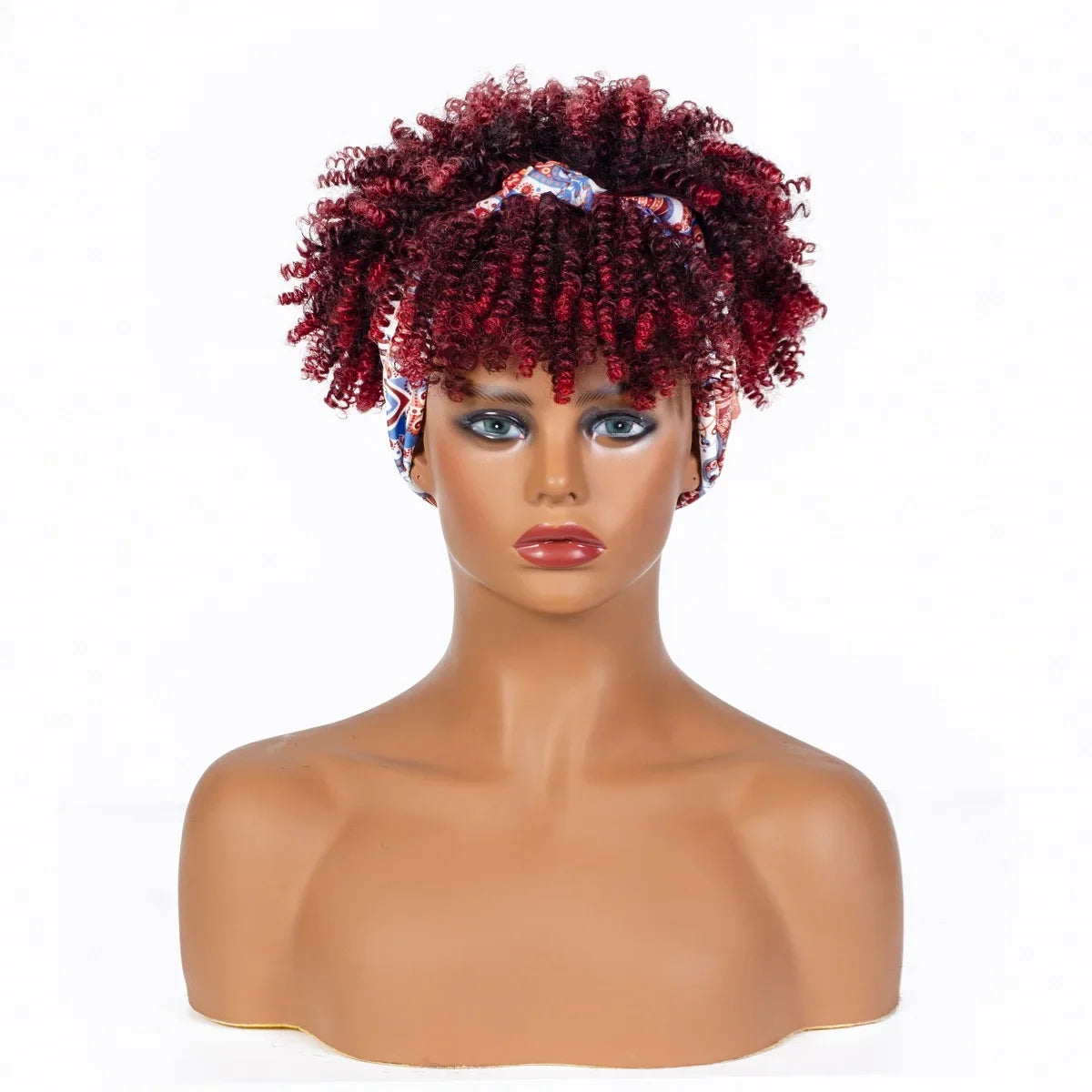 Fluffy Headband Wigs for Black Women Short Afro Kinky Curly Headwrap Wig High Temperature Natural Synthetic Headband Scarf Wig