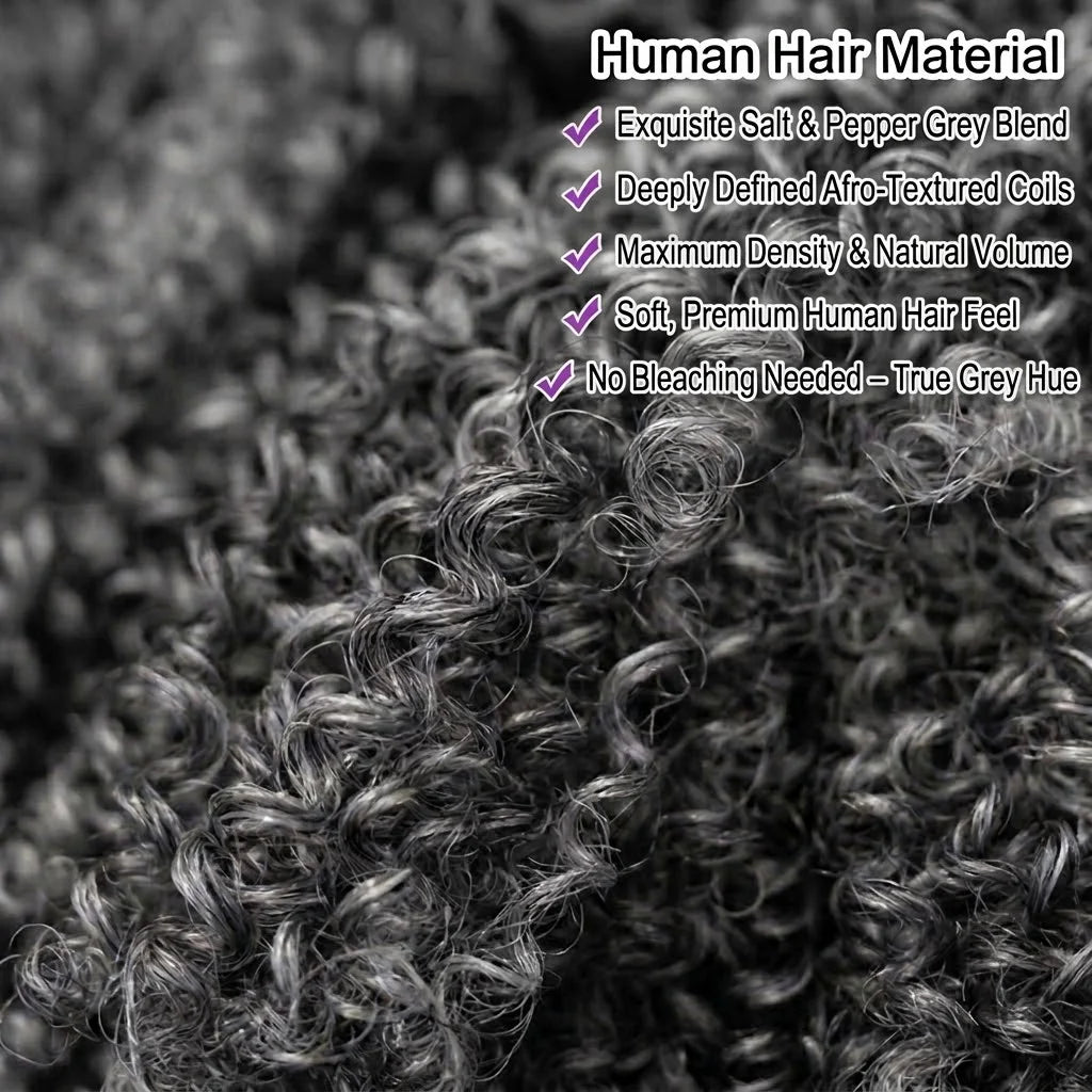 Bob 250% Salt And Pepper Grey Human Hair Wigs Afro Kinky Curly Wig No Bleach Natural Grey Glueless Ready to Wear For Black Women