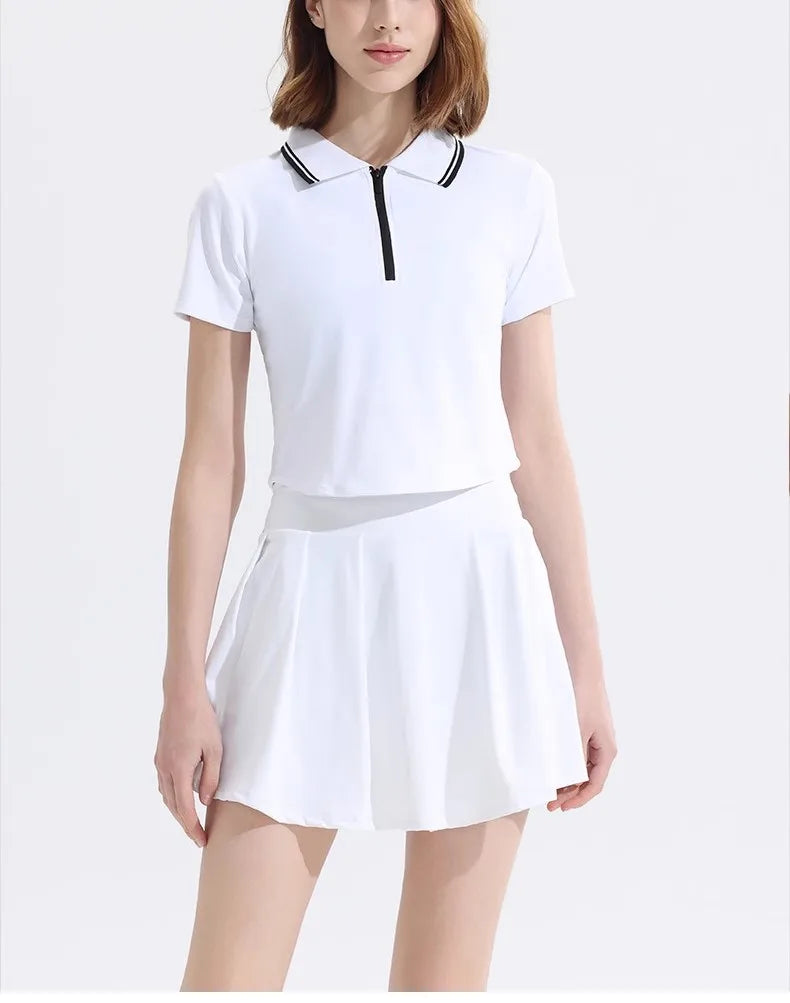 Falda de tenis para mujer, conjunto de yoga de verano, camiseta de manga corta, maratón, bádminton, golf, falda deportiva, conjunto deportivo de fitness