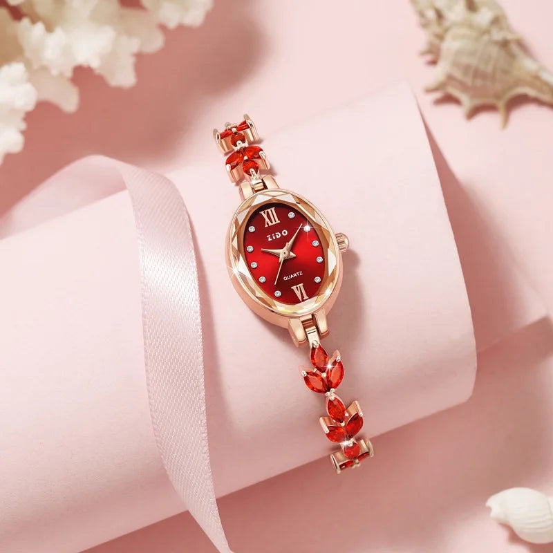UTHAI V22 Relojes de mujer Lujo ligero Diamantes incrustados Reloj femenino impermeable de cuarzo ovalado de moda para mujer con pulsera