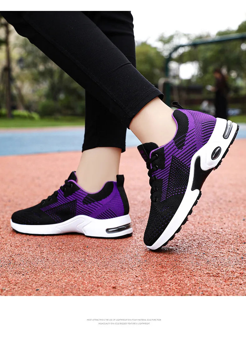 Zapatillas de running para mujer, nuevas, de primavera, de talla grande, informales, transpirables, con cordones, con cámara de aire, deportivas