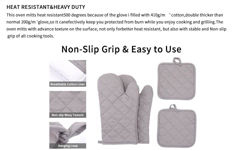 Ensemble de quatre gants de cuisine isolés et résistants à la chaleur, gants de four à micro-ondes, gants de cuisine isolés, ustensiles de cuisson