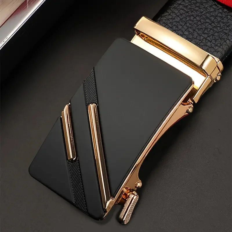 Cinturón de cuero para hombre – Diseño de lujo con hebilla automática de aleación metálica