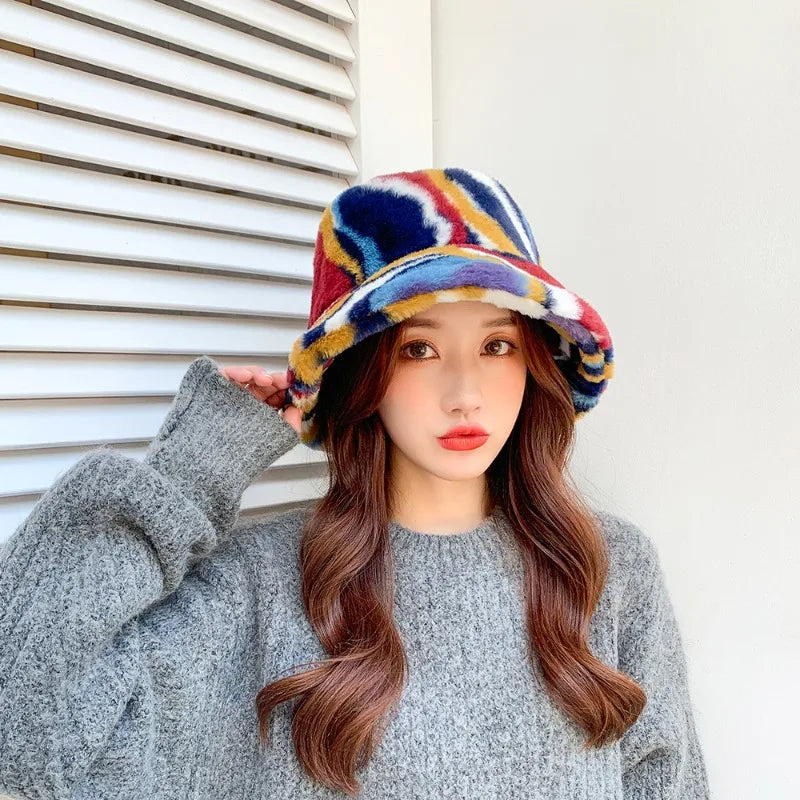 winter warmth fleece Bucket Hat,Fuzzy Furry Winter Warm Fisherman cap,Women Men Casual Windproof skull Hats For outdoor activity