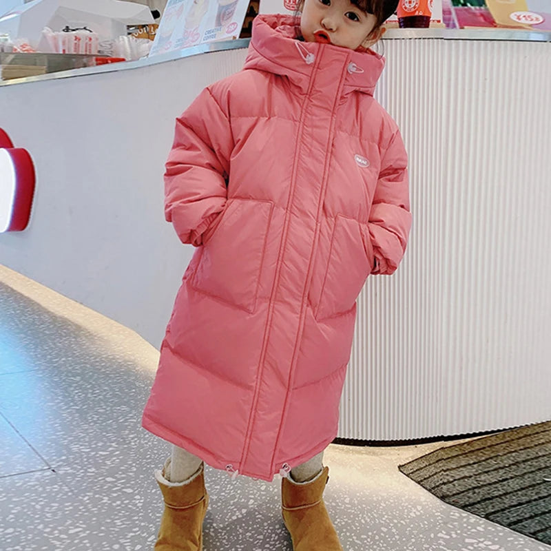 Children's Winter Jacket for Girl Long Warm Parka Down Cotton Coat New Kids Windbreaker Cold Clothes Teenager Overcoat Snow Wear
