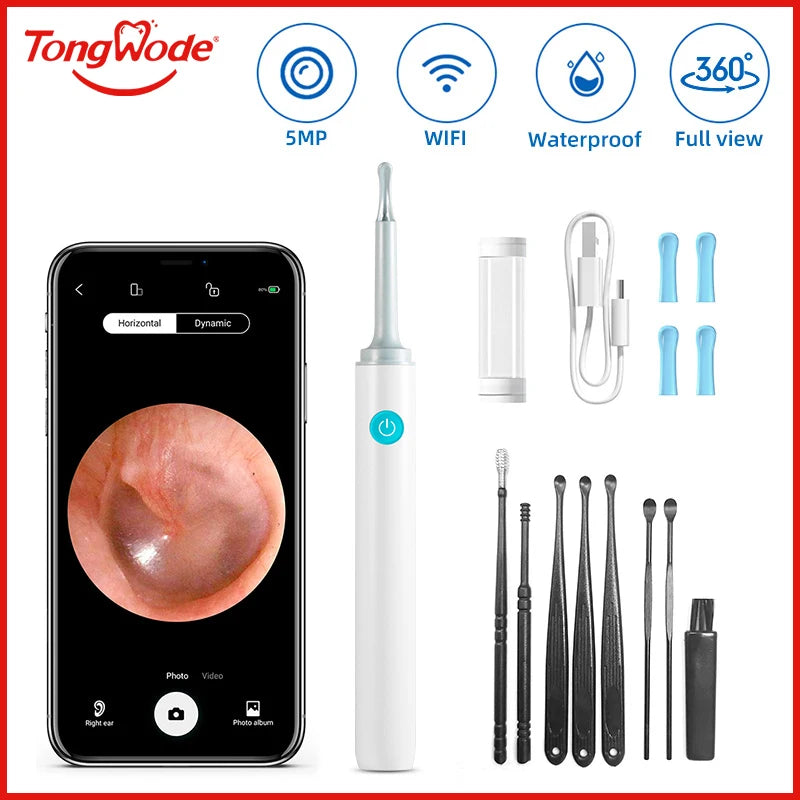 Cámara Endoscópica Visual Inalámbrica para Oídos Herramientas de Limpieza de Oídos Cuchara de Silicona Segura para Oídos Cámara de 5MP Removedor de Cerumen Otoscopio Luminoso