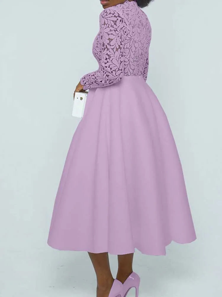 Vestidos elegantes de fiesta para mujer, moda de otoño, encaje, manga larga, vestido transparente, vestido de noche vintage para damas, venta al por mayor, Dropshipping