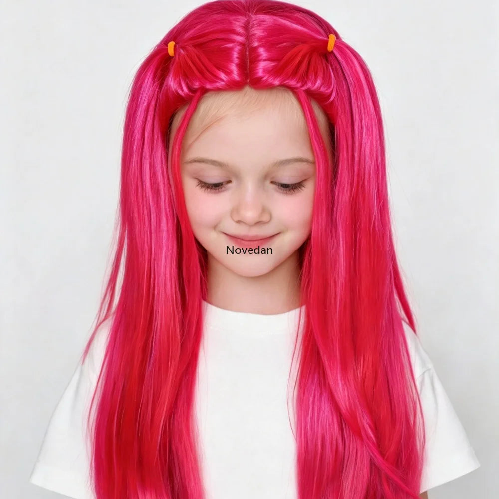 Anime Long Purple Braiding Hair Extension Ponytail Wig Cosplay Halloween Golden Costume Pink Black Bun Synthetic Wig Girl Kids