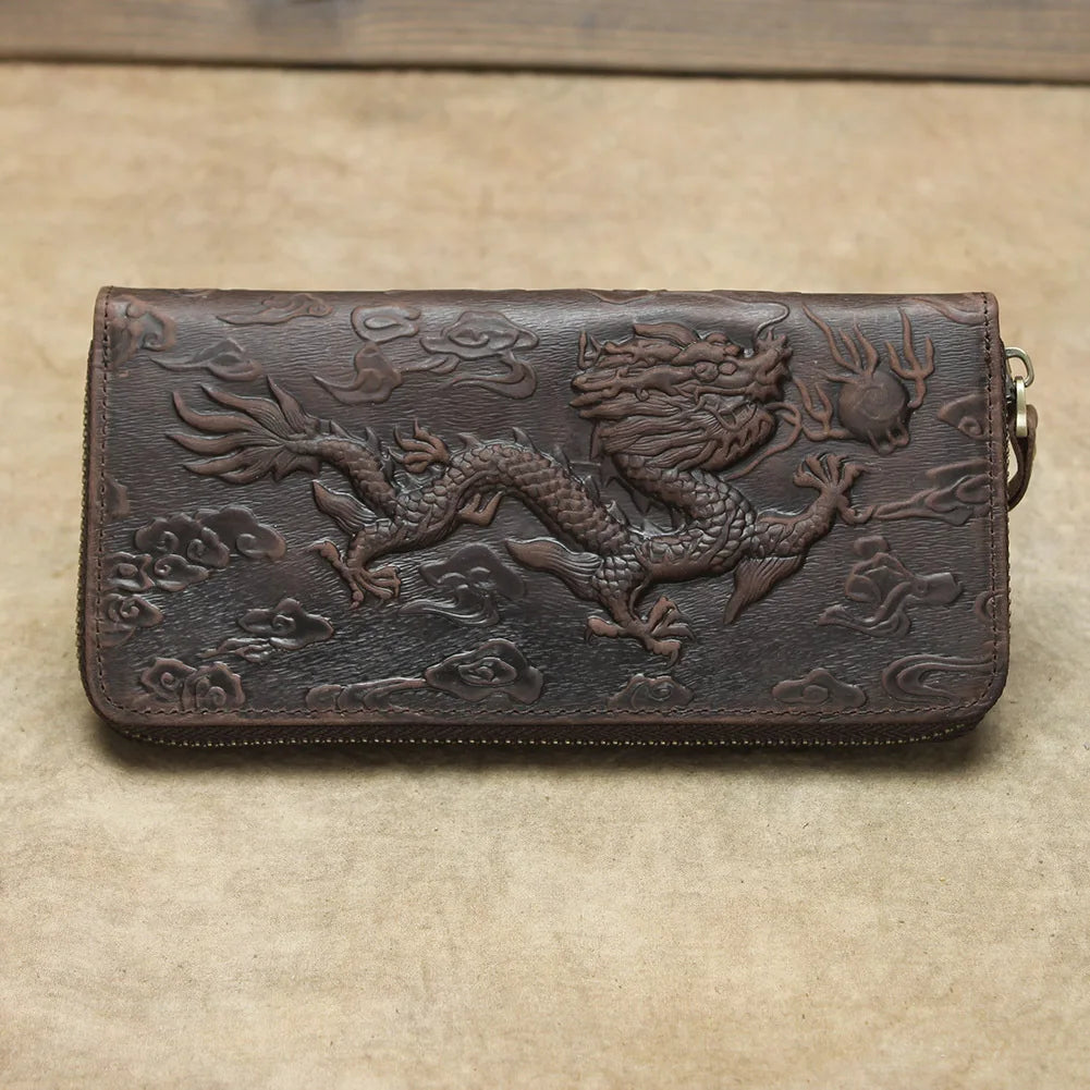 Billetera de lujo para hombre, cartera de mano de cuero genuino, monedero largo grabado en relieve, carteras de hombre de cuero grueso, carteras de mano de cuero para dinero