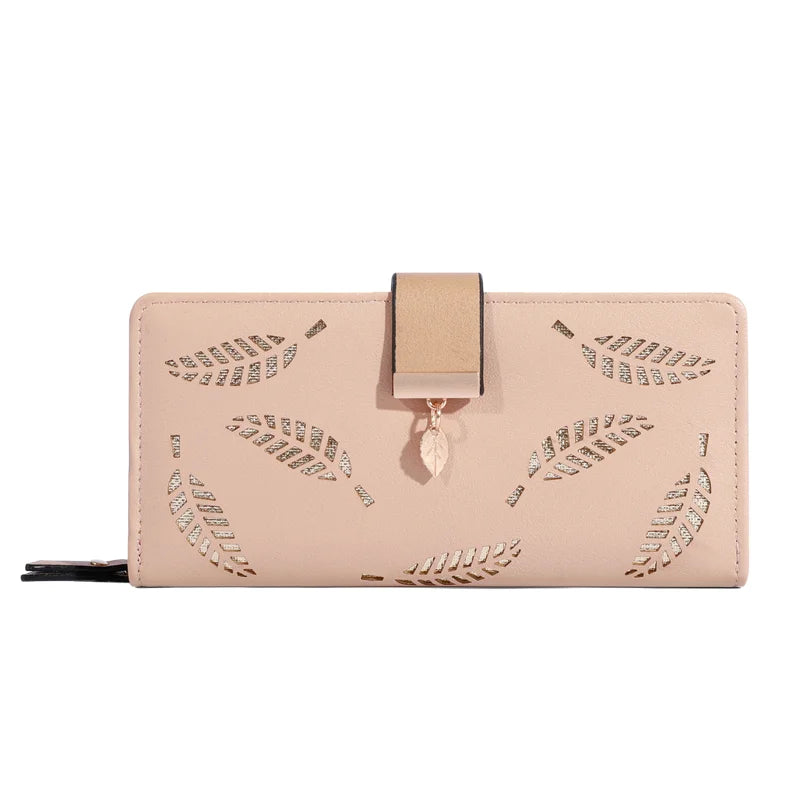 PU Leather Long Wallet (Hollow Leaf)