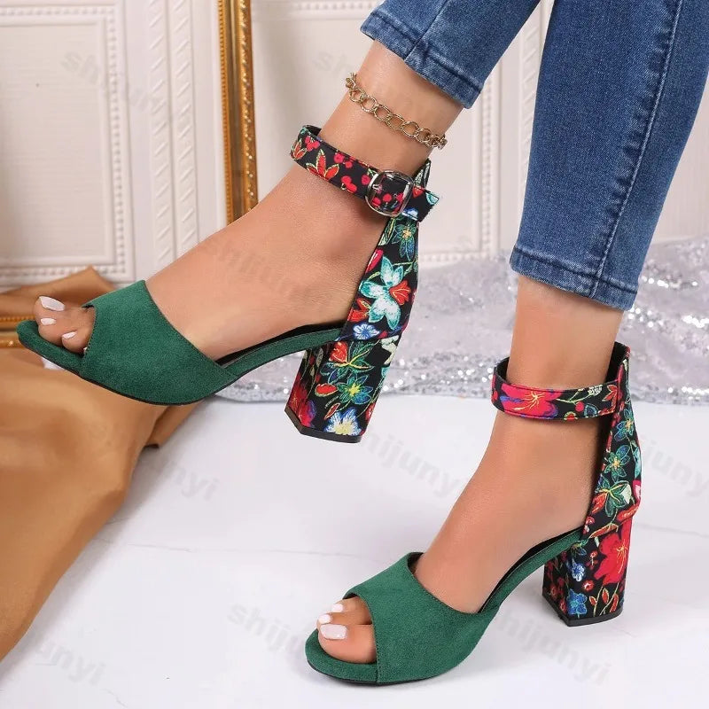 Vintage Flower High-Heel Sandals – Chic, Comfortable & Perfect for Summer