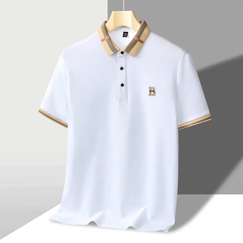 Polo de manga corta con logo de marca de lujo, camisa de polo de seda y algodón de alta gama, transpirable, para hombre, nueva colección de verano, camiseta Paul, ropa de hombre informal de moda.