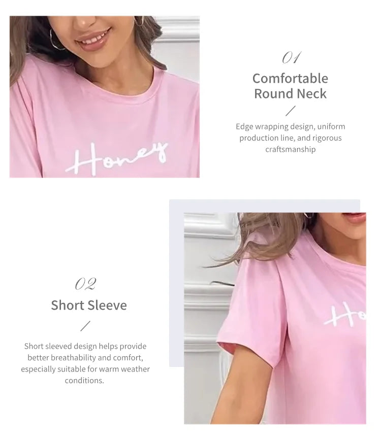 Conjunto de Pijama para Mujer, Suave y Cómodo, Camiseta con Estampado de Letras y Pantalones Largos a Cuadros, Ropa de Dormir de 2 Piezas, Ropa de Casa, Loungewear