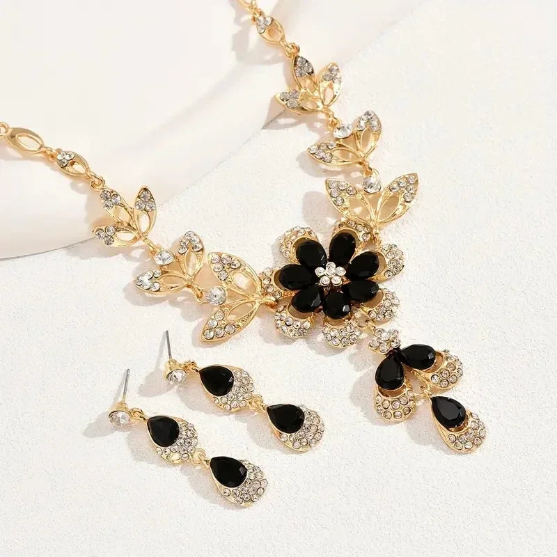 Conjunto de joyas de flores de estrás
