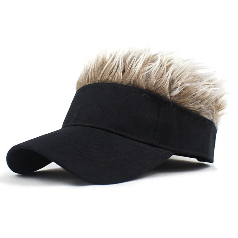 Sombrero de ala ancha con pelo sintético peinado con pinchos, gorra de béisbol de golf anti-UV para hombres y mujeres africanos, gorra de sol con pelo falso para deportes, correr, viseras de protección solar