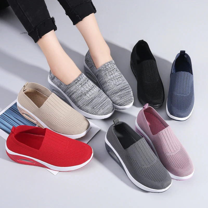 Zapatillas de deporte para mujer, zapatos vulcanizados, zapatos de plataforma de moda para mujer, zapatos planos sólidos, zapatos casuales transpirables con cuña para caminar o correr