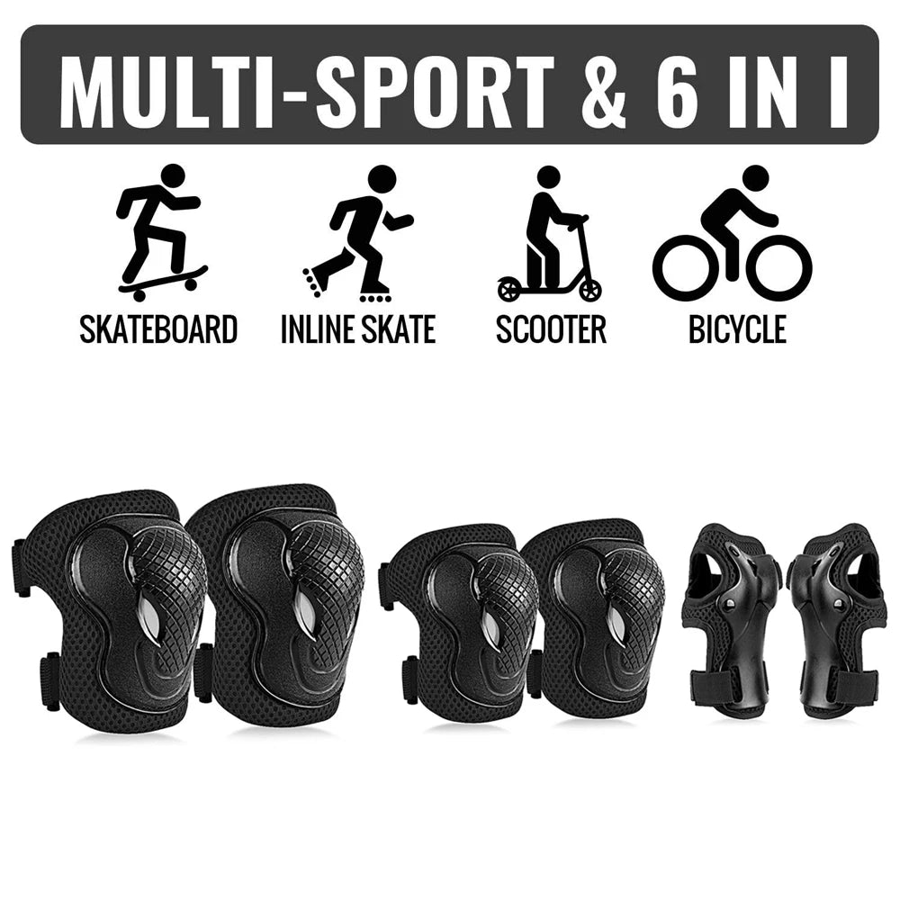 Juego de 6 piezas de equipo de protección para jóvenes/adultos, rodilleras, coderas, muñequeras protectoras 6 en 1 para deportes