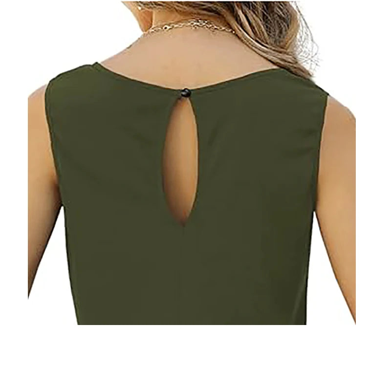 Mono corto de mujer casual de verano, holgado, con cuello redondo, sin mangas y con bolsillo lateral