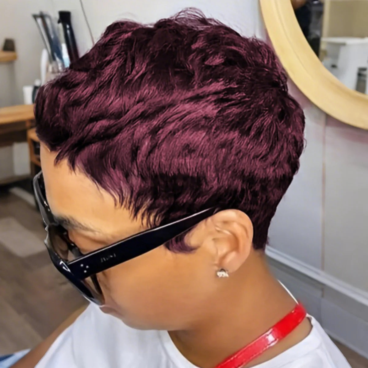 Peluca de corte pixie corto de cabello humano para mujer con flequillo, peluca hecha a máquina de cabello virgen brasileño