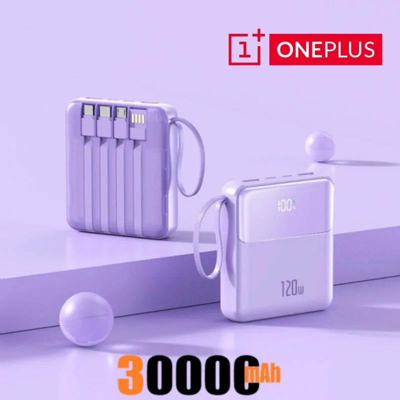 Bærbar powerbank 50000mAh 120W superrask lading mobil eksternt batteri med fire kabler lader egnet for iPhone Xiaomi