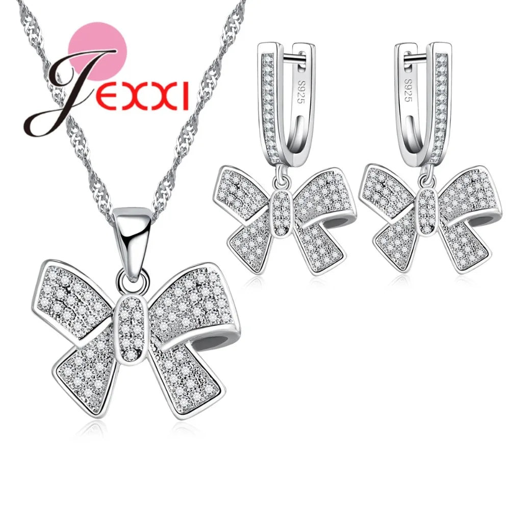 Parure de bijoux classique pour femme, collier, boucles d'oreilles, strass et zircons, en argent sterling 925.