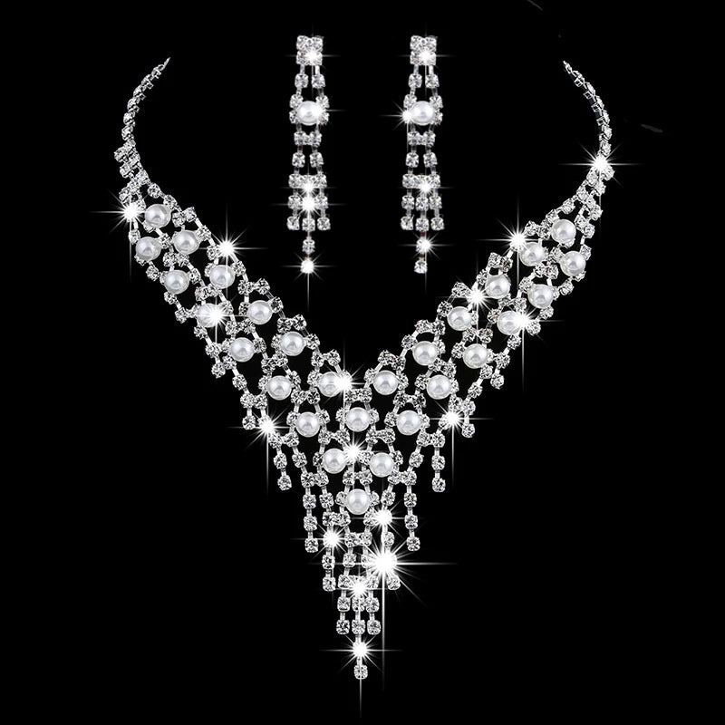 Luxury Pearl & Crystal Tassel Jewelry Set – Elegant, Sparkling & Perfect for Brides
