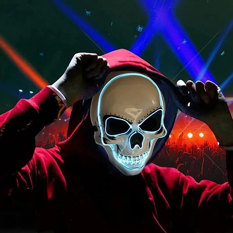 Masque de purification pour adulte Halloween, masque de terreur à LED, masque de lumière froide, jeu de rôle, bal masqué