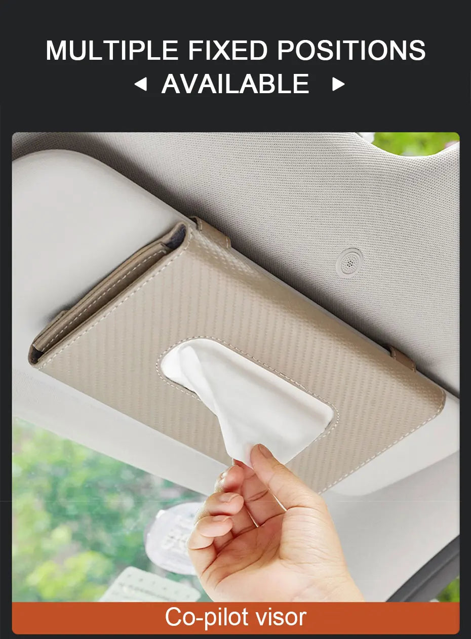 SEAMETAL Parasol de coche con dispensador de pañuelos, caja de pañuelos universal para interior de coche, bolsa de almacenamiento de toallas de papel de fibra de carbono, cajas de pañuelos para parasol
