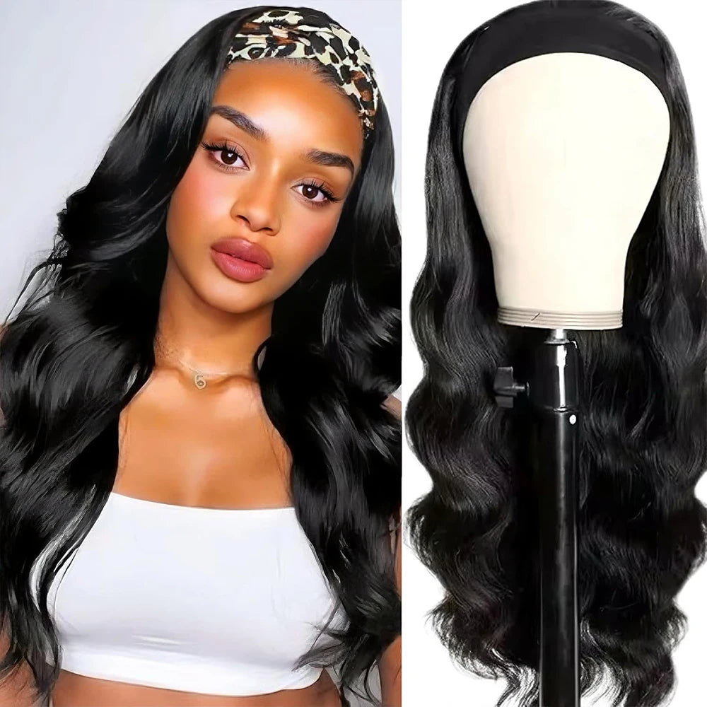 Headband Wig Human Hair Body Wave 40 Inch Glueless No Sew Headband Wigs On Clearance Sale Brazilian Virgin Hair 200% Dencity Wear and Go Headband Wigs for Black Women Natural Color Beginner Friendly