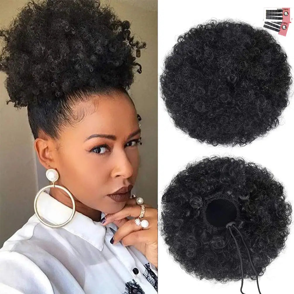 Synthetic Afro Puff Drawstring Ponytail for Black Women Short Kinky Curly Afro Ponytail Hair Puffs Afro Bun Ponytail