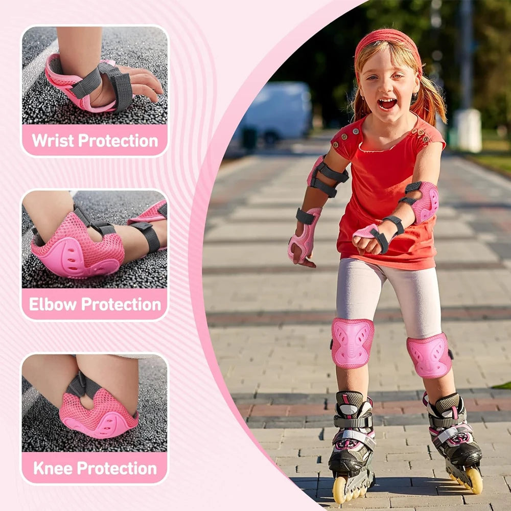 Juego de equipo de protección 6 en 1 para niños, rodilleras para niños de 3 a 10 años, rodilleras y coderas para niños pequeños con protectores de muñeca para patinar y andar en bicicleta
