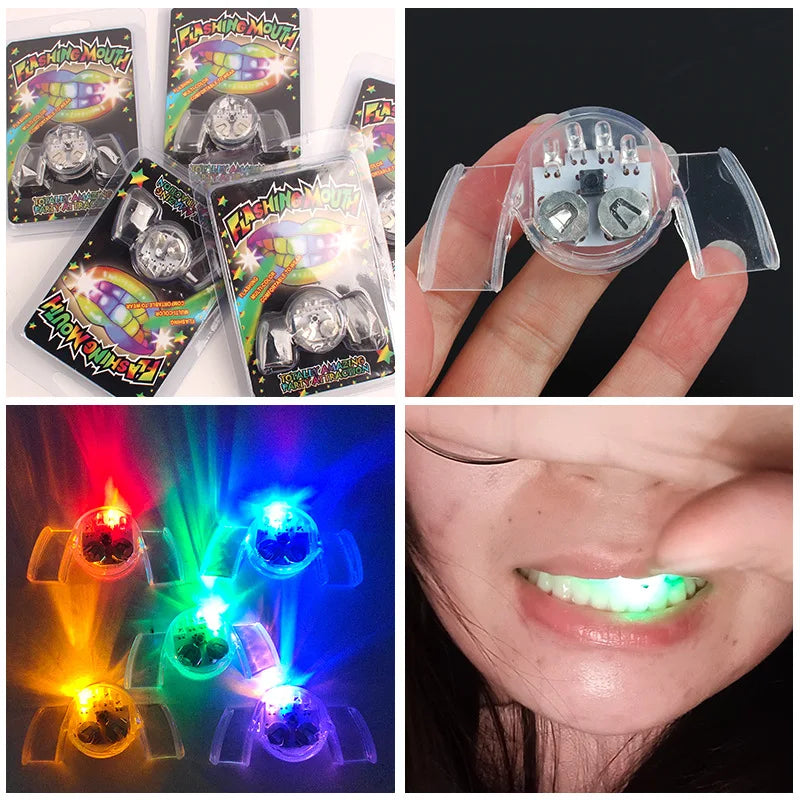 Dientes que brillan LED divertidos para niños, juguetes luminosos, piezas de aparato dental que brillan en la oscuridad, suministros para fiestas luminosas