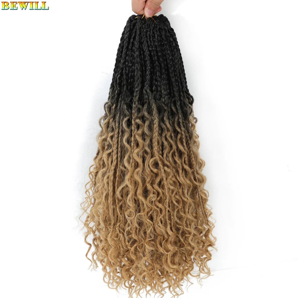 18" Long Boho Braids Extensions Goddess Box Braids Crochet Hair Black Purple Pink Synthetic Braiding Hair Bohemian Hippie Braids